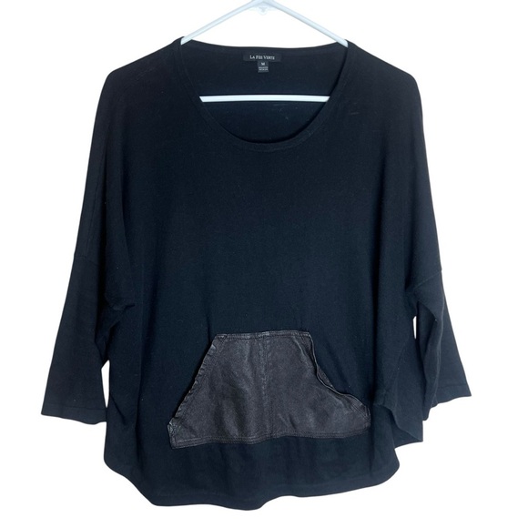 La Fee Verte Anthropologie Cashmere Blend Sweater Leather Pouch Boxy Flowy Top M - Picture 2 of 11